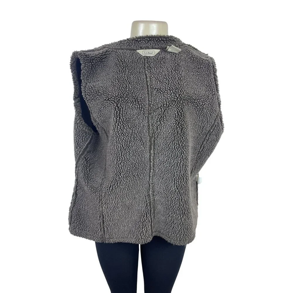 L.L. Bean Women's Gray Sherpa Lined & Sleeveless Button Front Vest Sz M - Picture 5 of 10